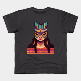 Indigenous Lucha Warrior Woman Kids T-Shirt